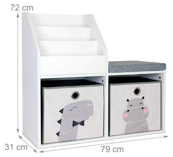 Kinderbank mit Bücherregal Grau - Weiß - Polyester - 79 x 72 x 31 cm