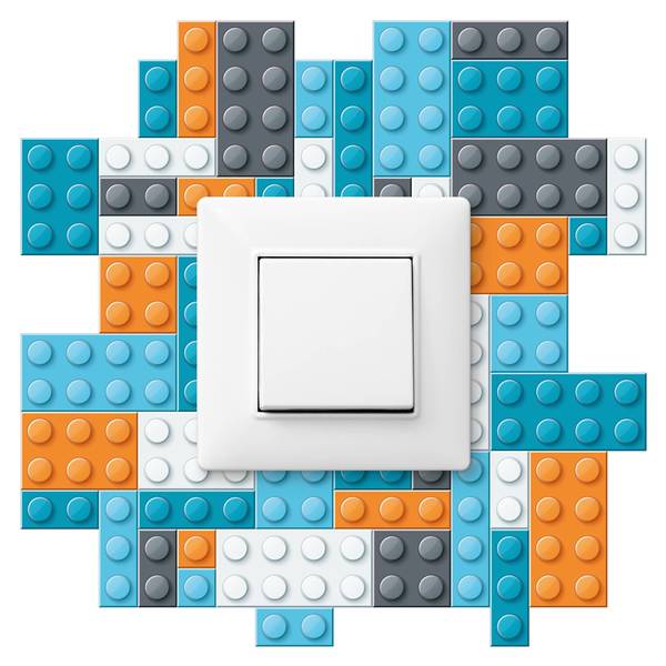 Lichtschalter-Sticker Bausteinen Blau - Grau - Orange - Weiß - PVC - 20 x 20 x 20 cm