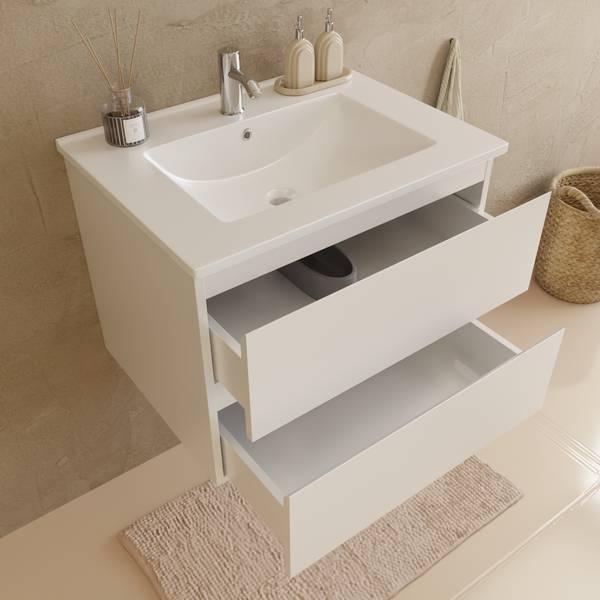 Badezimmerset Verona 3-Teilig Hochglanz Weiß - Breite: 60 cm
