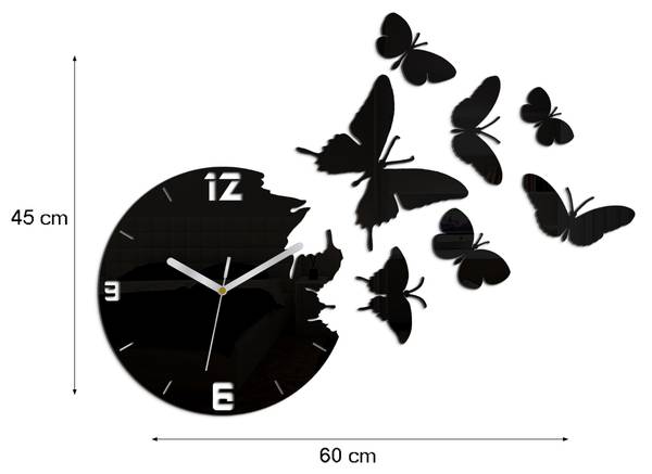 Wanduhr Schmetterlinge Glas Schwarz