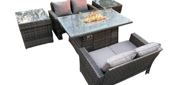 Gartenlounge Set Esstisch J(5er-Set) Grau - Webstoff - 80 x 70 x 140 cm