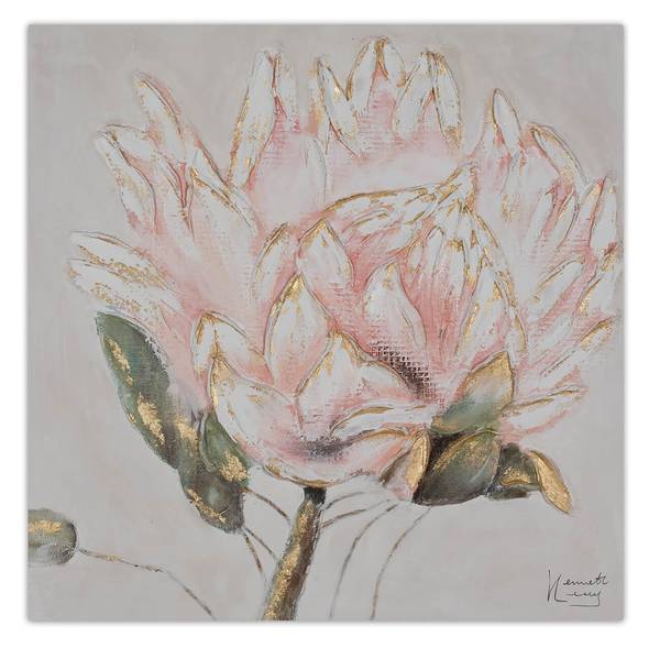 Acrylbild Handgemalt Blüten Wab Pink - Weiß - Baumwollstoff - 60 x 60 x 4 cm