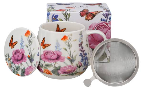 Teetasse mit Sieb in Fassform SUMMER Weiß - Porzellan - 12 x 10 x 8 cm