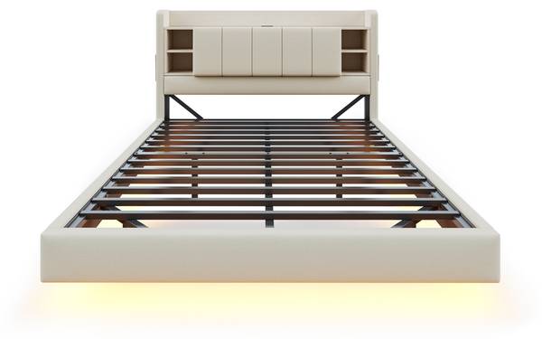 Lit Rembourré Eurynom Ⅳ Beige - Lin - 144 x 114 x 215 cm