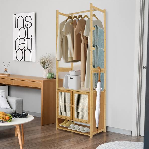 Kleiderständer Kleiderschrank Holz Beige - Bambus - Holzwerkstoff - 31 x 168 x 53 cm