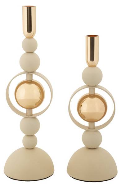 Kaarshouder Saturno 2Er Set beige - metaal - 10 x 33 x 10 cm