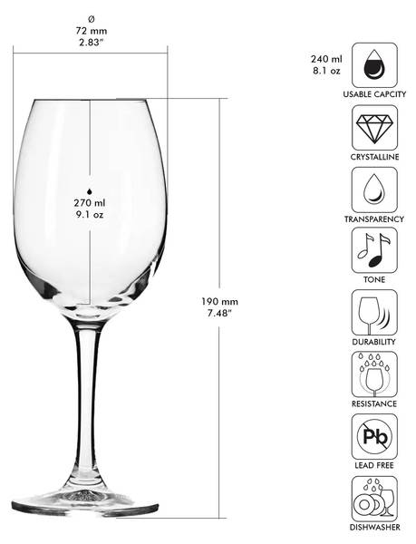 Lot 12 Verres à Vin Polycarbonate Incassables Elite Premium – 255 Ml, 17,3 Cm – Verres Réutilisables Quasi-verre Pour Extérieur & Quotidien