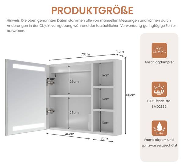 Spiegelschrank NIMES Silber - Glas - 70 x 60 x 13 cm