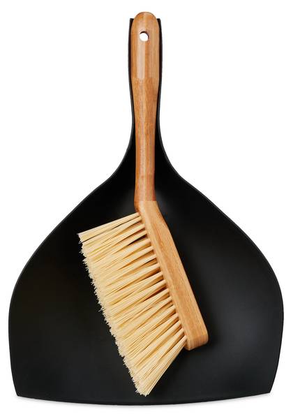 Kehrgarnitur aus Schaufel und Besen Schwarz - Braun - Bambus - Kunststoff - 25 x 36 x 6 cm