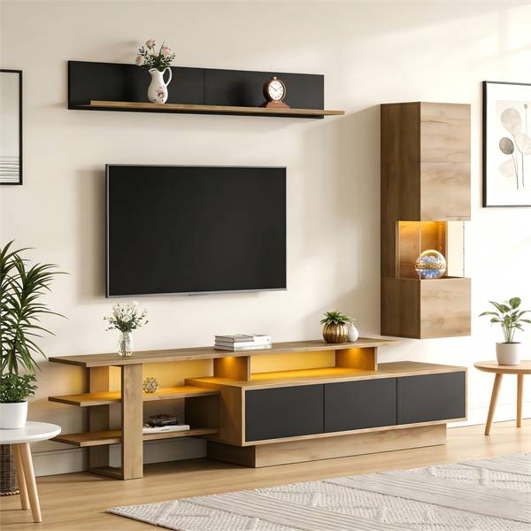 Wohnwand  Cronus Ⅰ（3-tlg） Schwarz - Braun - Holzwerkstoff - Kunststoff - 40 x 100 x 180 cm