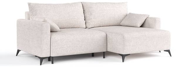 Ecksofa NUVIO mit Schlaffunktion Hellbeige - Armlehne beidseitig montierbar - Ecke davorstehend rechts - Ottomane davorstehend rechts