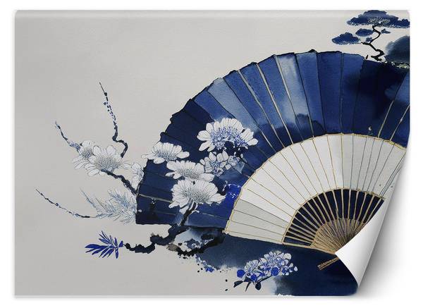 Papier peint, Éventail japonais bleu 350 x 245 cm