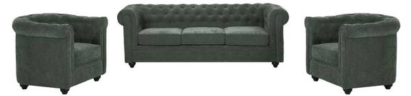 Couchgarnitur CHESTERFIELD 3er-Set Grün - Textil - 88 x 72 x 205 cm