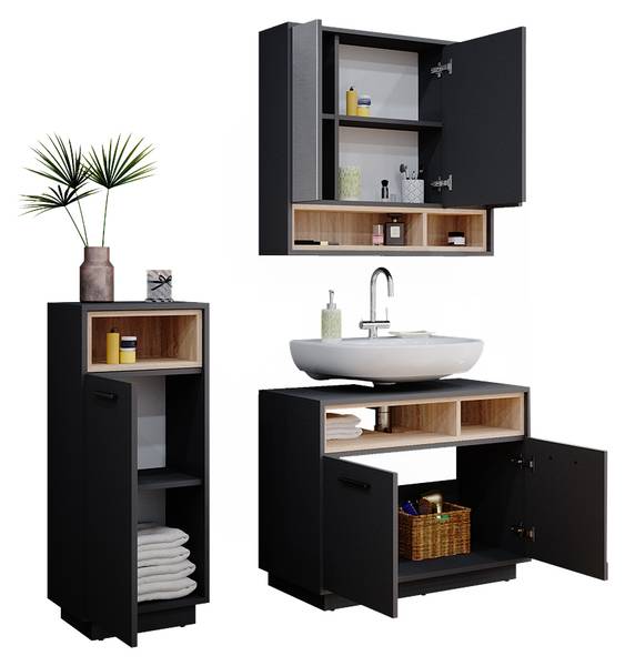 Badmöbel-Set Beatrice 36291 3er Set Anthrazit