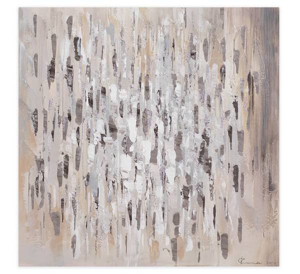 Tableau peint à la main Voile Texture Gris - Coton - 80 x 80 x 4 cm