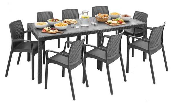 Garten-Lounge-Set Arret 9-tlg Schwarz - Kunststoff - 220 x 82 x 90 cm
