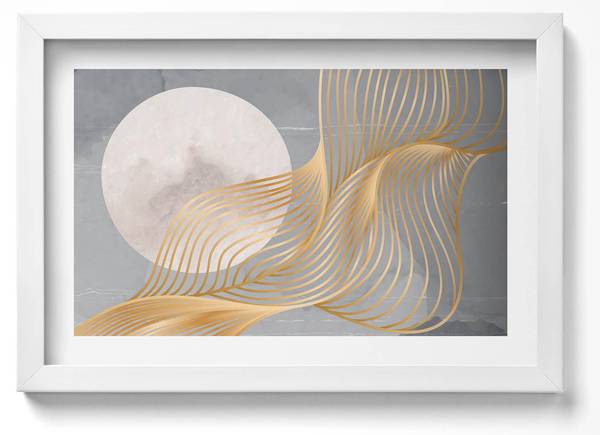 Bild Mond und Gold Weiß - 30 x 20 cm