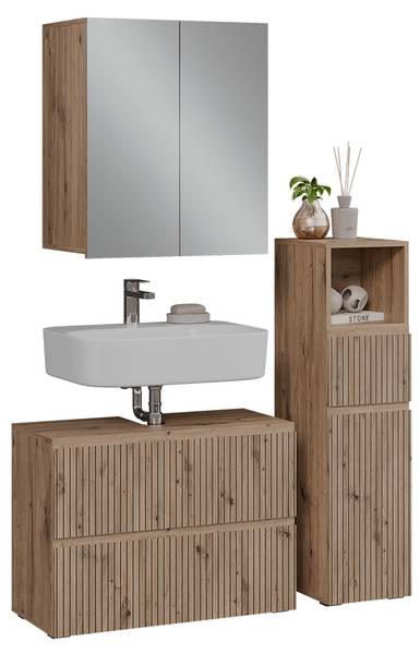 Badmöbel-Set Takumi 58543 3er Set Braun - Holzwerkstoff - 80 x 58 x 35 cm