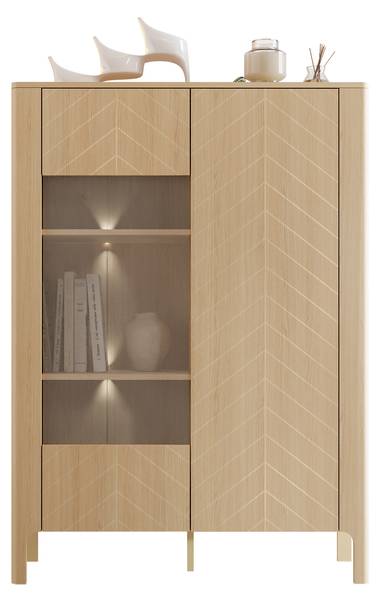 Vitrine mit LED Malumi Braun - Holzwerkstoff - 103 x 146 x 41 cm
