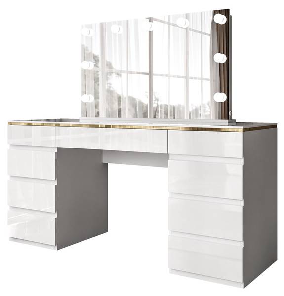 Schminktisch AURORA DOUBLE Gold - Weiß - Holzwerkstoff - 110 x 79 x 55 cm