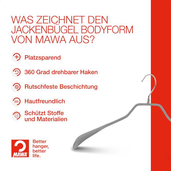 Metallbügel Bodyform 10er-Set Silber - Tiefe: 46 cm - Anzahl Teile im Set: 10