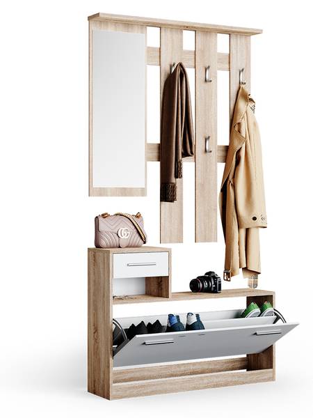 Garderobe Billy 54398 Braun - Weiß - Holzwerkstoff - 100 x 112 x 28 cm