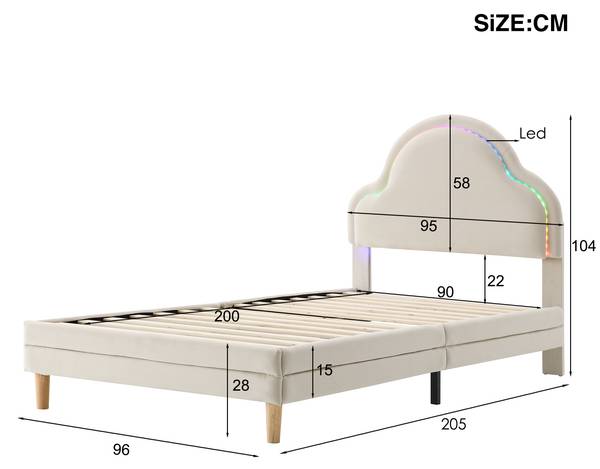 Kinderbett K-1307 Beige - Holzwerkstoff - 96 x 104 x 205 cm