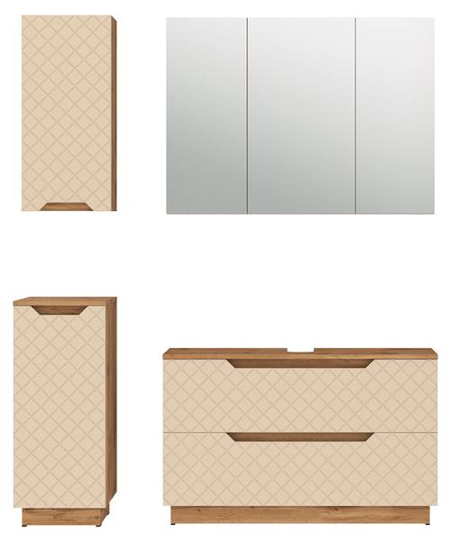 Badmöbel-Set Lotta 59392, 4er Set Beige - Kaschmir - Eiche Dakota Dekor