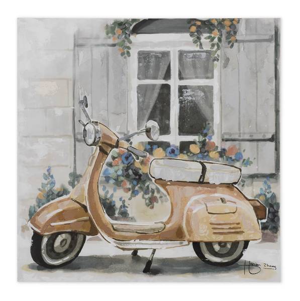 Tableau peint à la main Scooter Rétro Gris - Coton - 60 x 60 x 4 cm