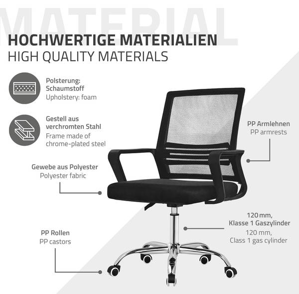 Chaise de bureau ergonomique ERGON-B Noir - Métal - Matière plastique - 59 x 100 x 58 cm