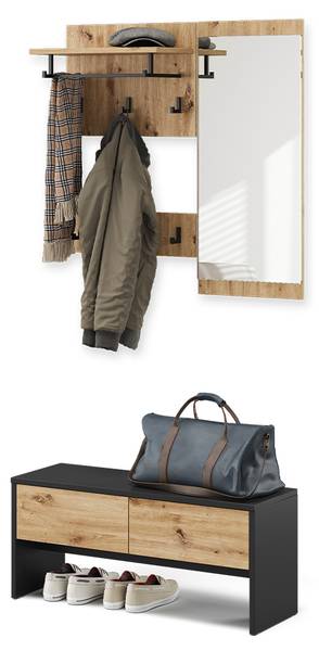 Garderobe Selena 57314 Anthrazit - Asteiche Dekor
