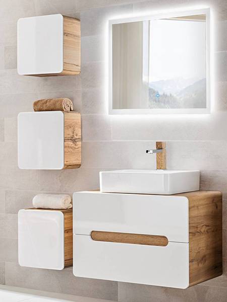 Badmöbel-Set LUTON-56-553 5er-Set Weiß - Holzwerkstoff - 130 x 200 x 46 cm