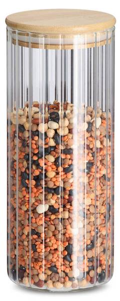 Vorratsglas 'Rillen' m. Bambusdeckel Glas - 9 x 23 x 9 cm