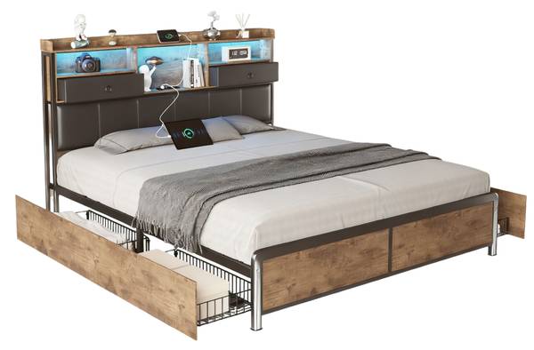 Polsterbett Stauraumbett hyf01 Schwarz - Metall - Massivholz - 142 x 121 x 220 cm
