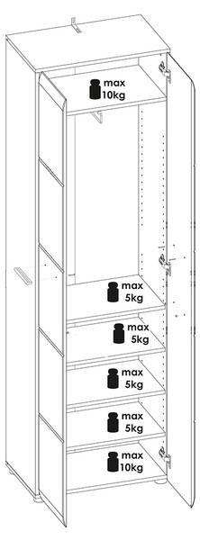 Garderobenschrank MALABO-129-9 Weiß - Holzwerkstoff - 59 x 197 x 37 cm
