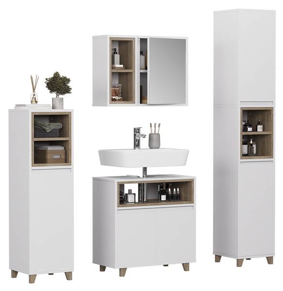 Badmöbel-Set Elnor 57562 4er Set Eiche Dakota Dekor - Reinweiß