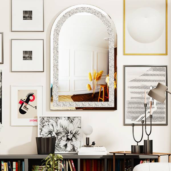 Großer Wohnzimmerspiegel MDF Und Glas Artloge Dekorationsspiegel 120x60 Cm – Kristallspiegel Diamant-Optik, Silber, Wandspiegel Für Wohnzimmer & Flur Silberner Rechteckiger Spiegel