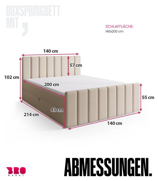 Boxspringbett DENVER DUO Rosé - Liegefläche Breite: 140 cm