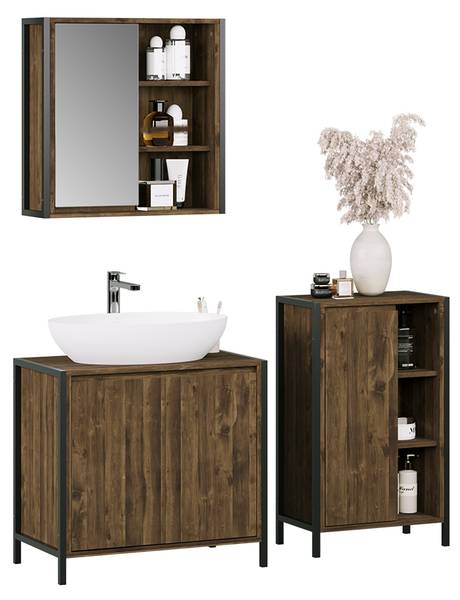 Badmöbel-Set Naola 57740 3er Set Schwarz - Braun - Holzwerkstoff - 70 x 65 x 40 cm