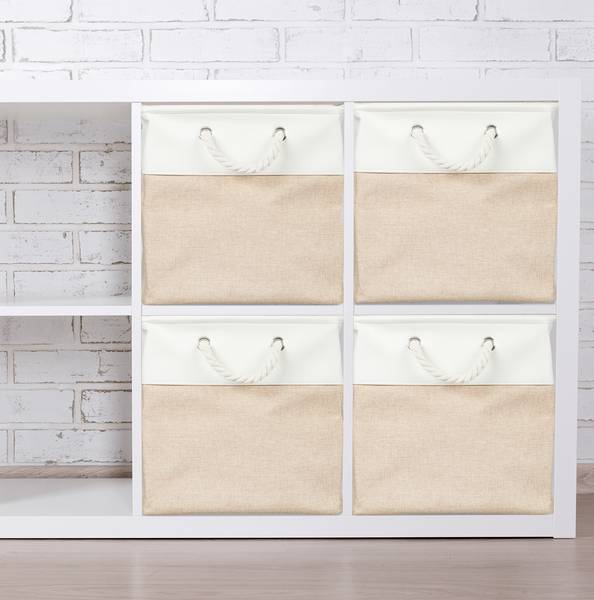 Aufbewahrungskorb Leinen im 4er Set Beige - Weiß - Leinen - 33 x 33 x 33 cm