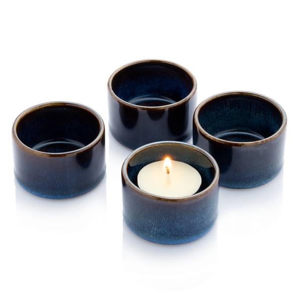 Teelichthalter Tokio 8-tlg inkl. Kerzen Blau - Stein - 12 x 11 x 6 cm
