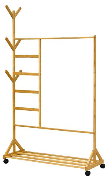 Bambus Kleiderständer mit Rollen Braun - Bambus - Kunststoff - 97 x 171 x 37 cm