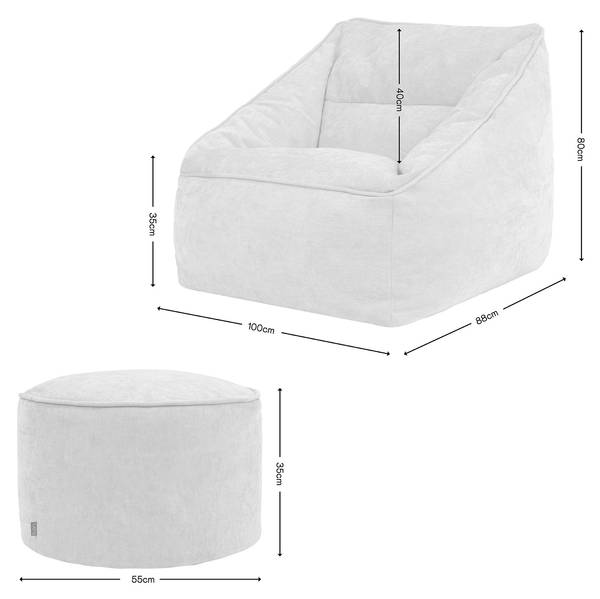 Sitzsack Sessel Chenille mit Hocker Grau - Chenille - 100 x 80 x 88 cm