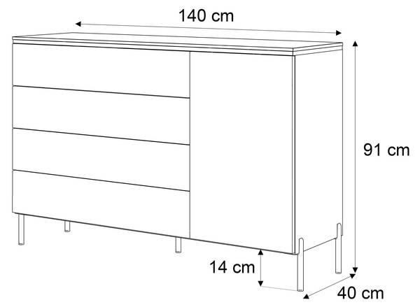 Kommode AURORA Weiß - Holzwerkstoff - 140 x 90 x 40 cm