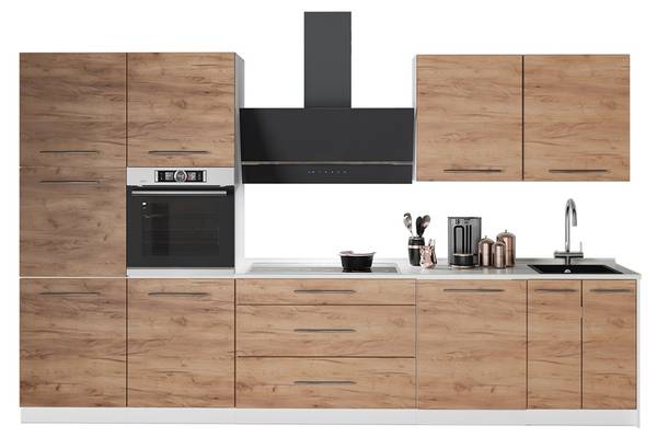 Küchenzeile Fame-Line 62963 Braun - Weiß - Stahl - 340 x 207 x 60 cm