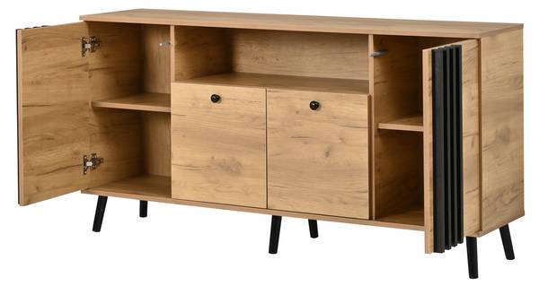 Sideboard Astraios Ⅷ Schwarz - Braun - Holzwerkstoff - Massivholz - 140 x 71 x 35 cm