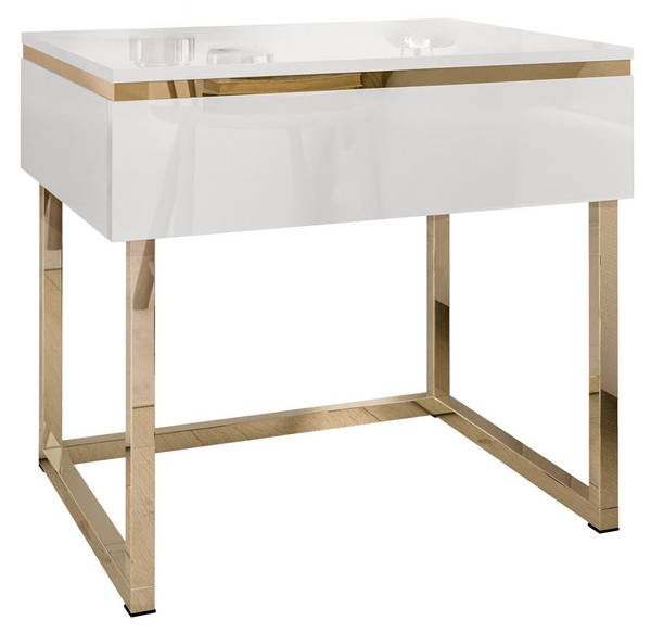 Nachttisch AURORA Gold - Weiß - Holzwerkstoff - 48 x 45 x 38 cm