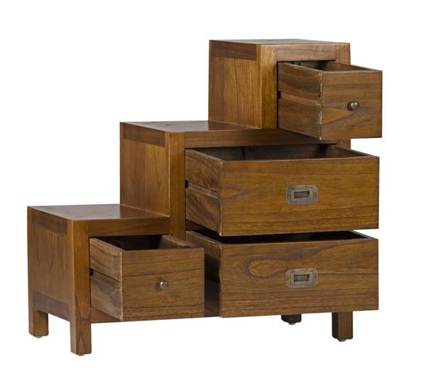 NACHTTISCH RECHTE TREPPE L 70 cm Braun - Holz teilmassiv - 70 x 70 x 35 cm