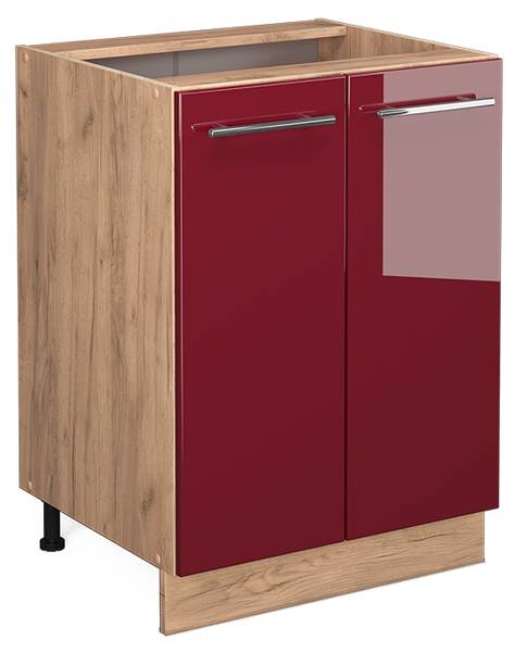 Keukenonderkast Fame-Line 46748 hoogglans bordeauxrood - eikenhouten look - Breedte: 60 cm
