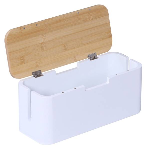 Kabelbox aus Bambus Hellbraun - Weiß